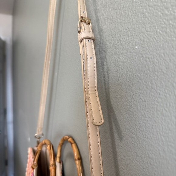 JustFab Wicker Circle Bag with Cane Handle and Boho Colors - Picture 4 of 9